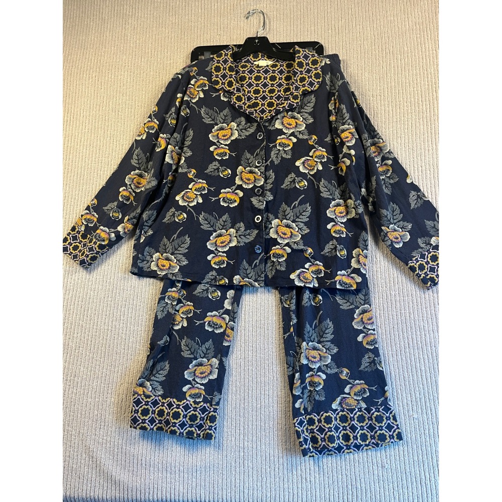 Vera Bradley Pajama Set Womens XL Navy Floral Button Down Cotton